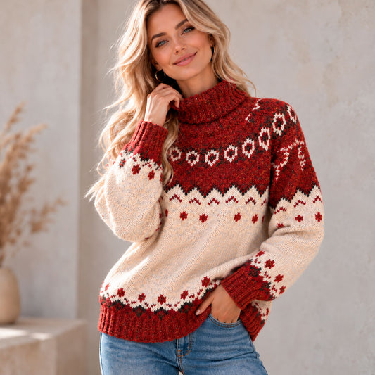 Women's Chunky Fair Isle Knit Jumper with Clean Finish
