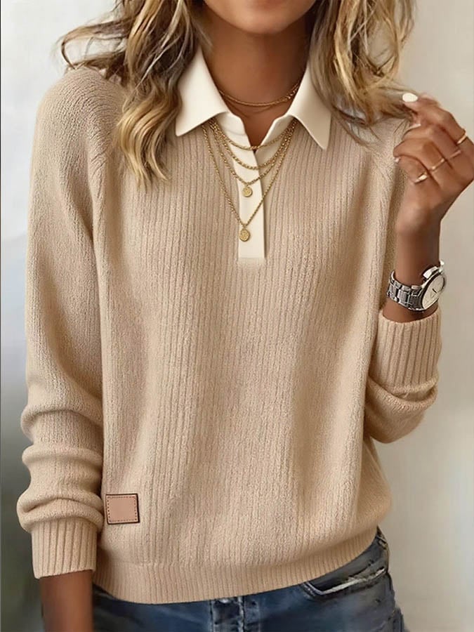Women's Lapel Collar Autumn Knit Jumper