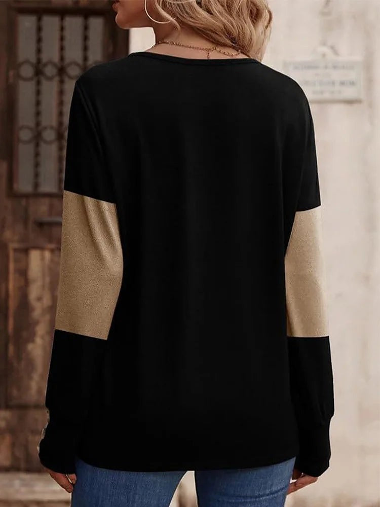Women's Colour Block Long Sleeve Knit Top