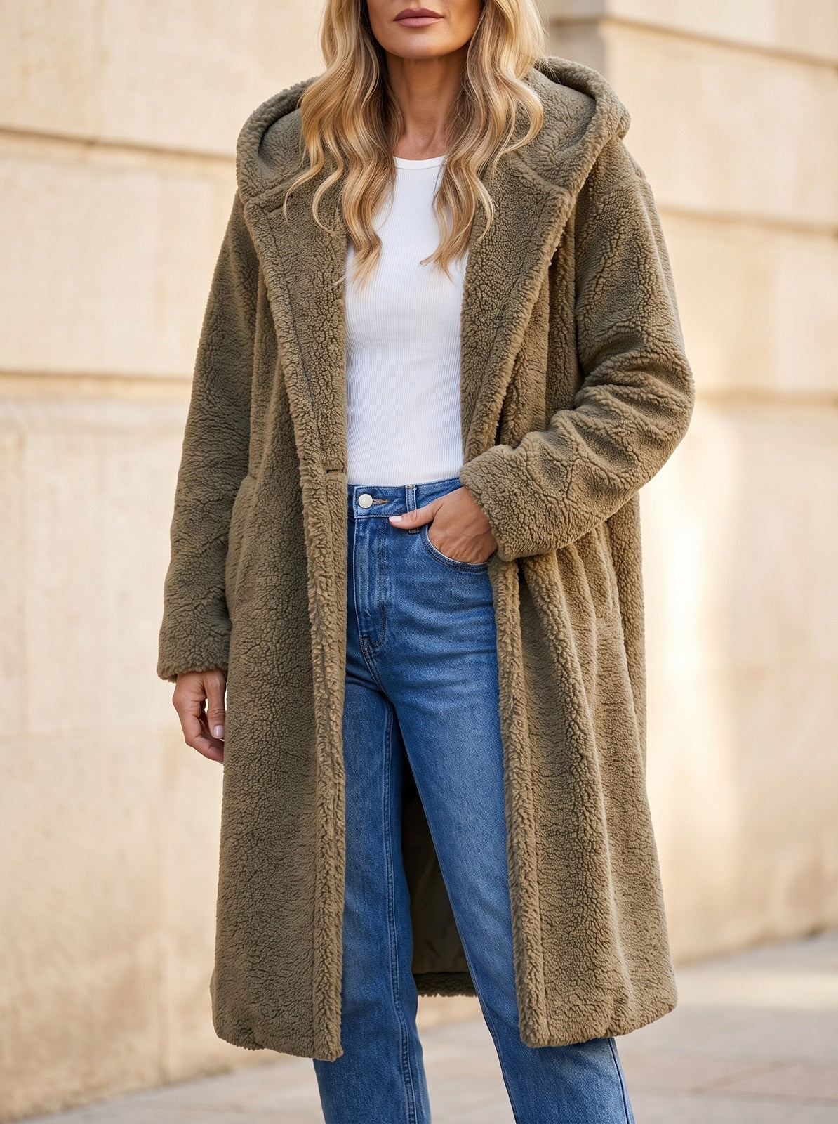 Women's Oversized Hooded Teddy Fleece Coat