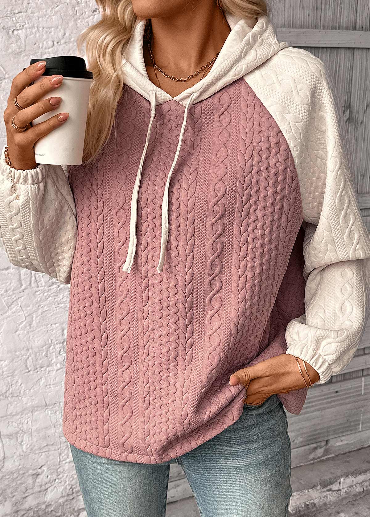 Ladies Jacquard Texture Hooded Sweatshirt