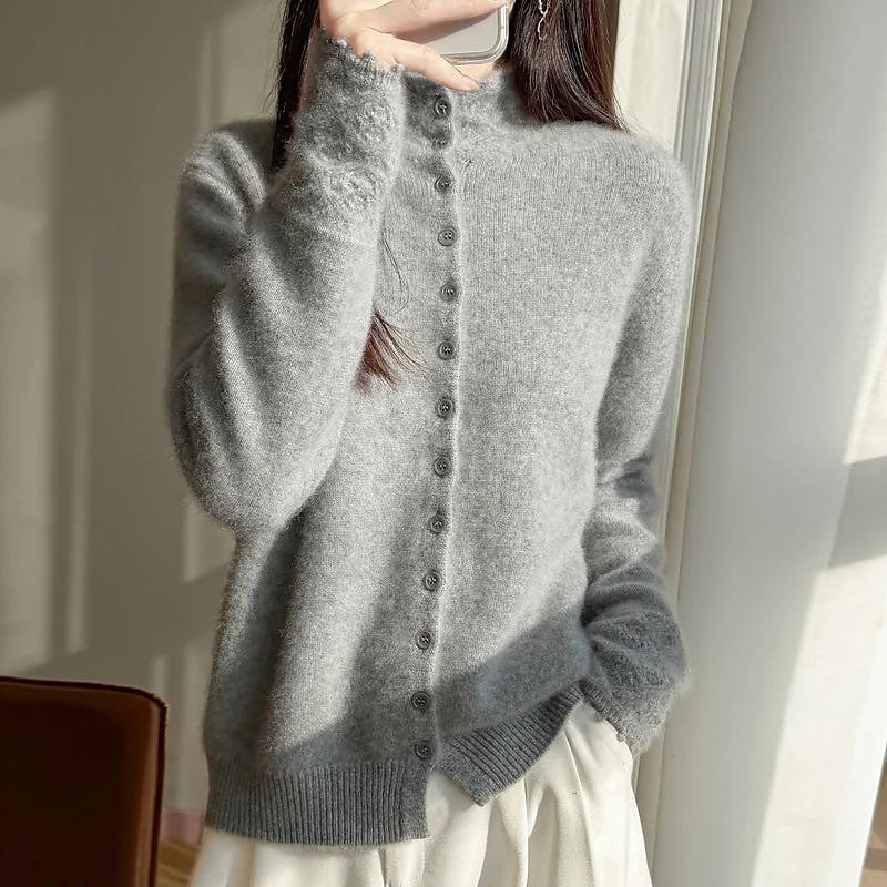 Women's Fluffy High Neck Cardigan
