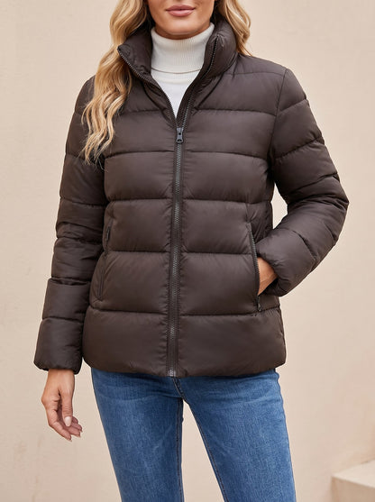 Women's Stand Collar Zip Up Puffer Jacket
