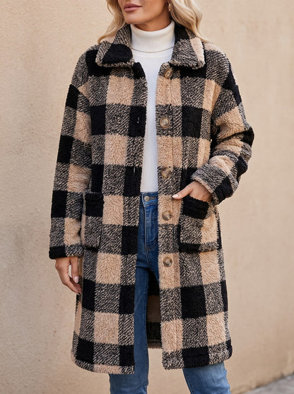 Women's Longline Check Teddy Coat