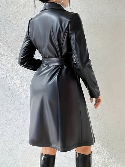 Ladies Faux Leather Wrap Coat with Belt