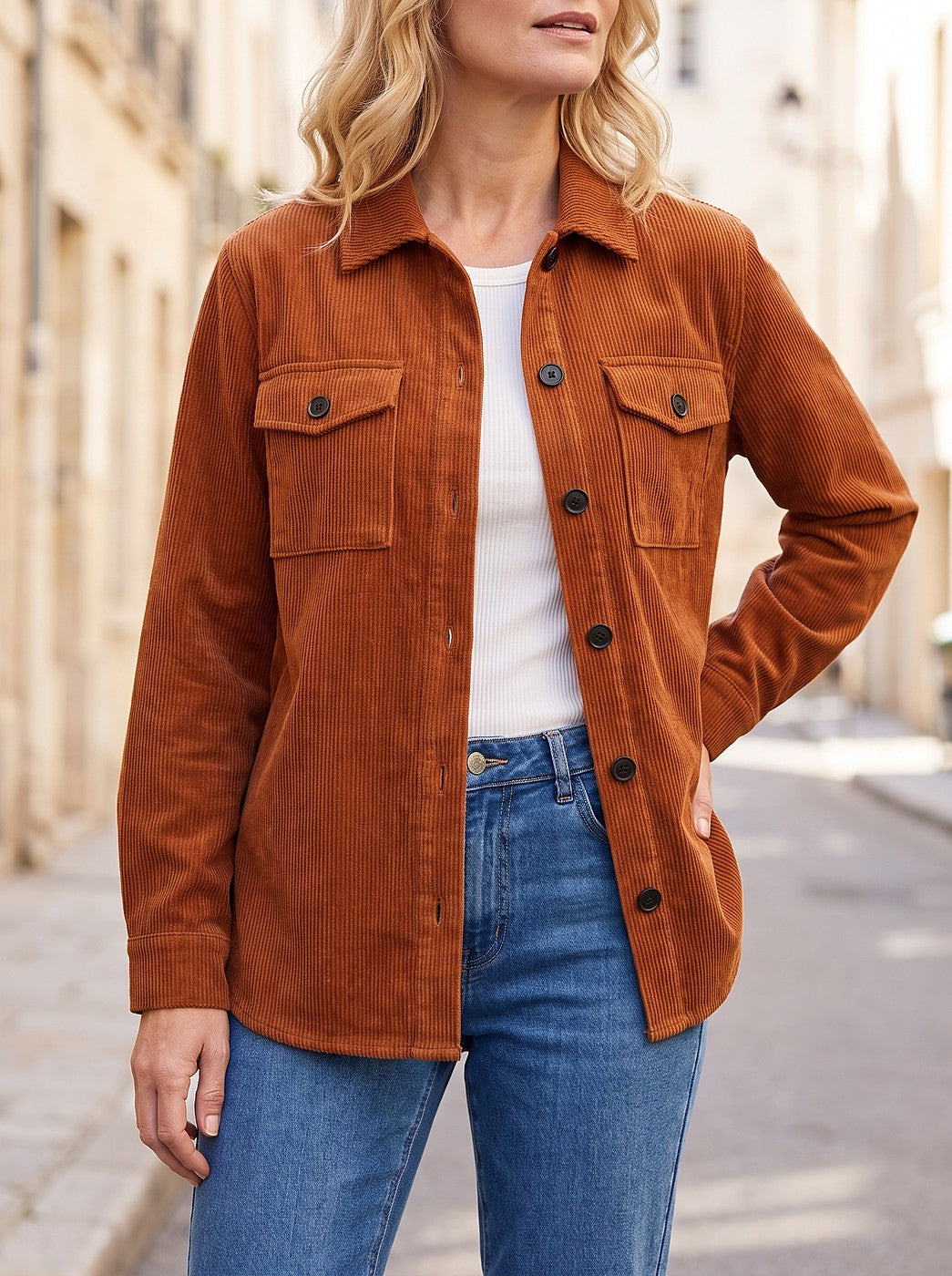 Women's Corduroy Button Up Overshirt Jacket