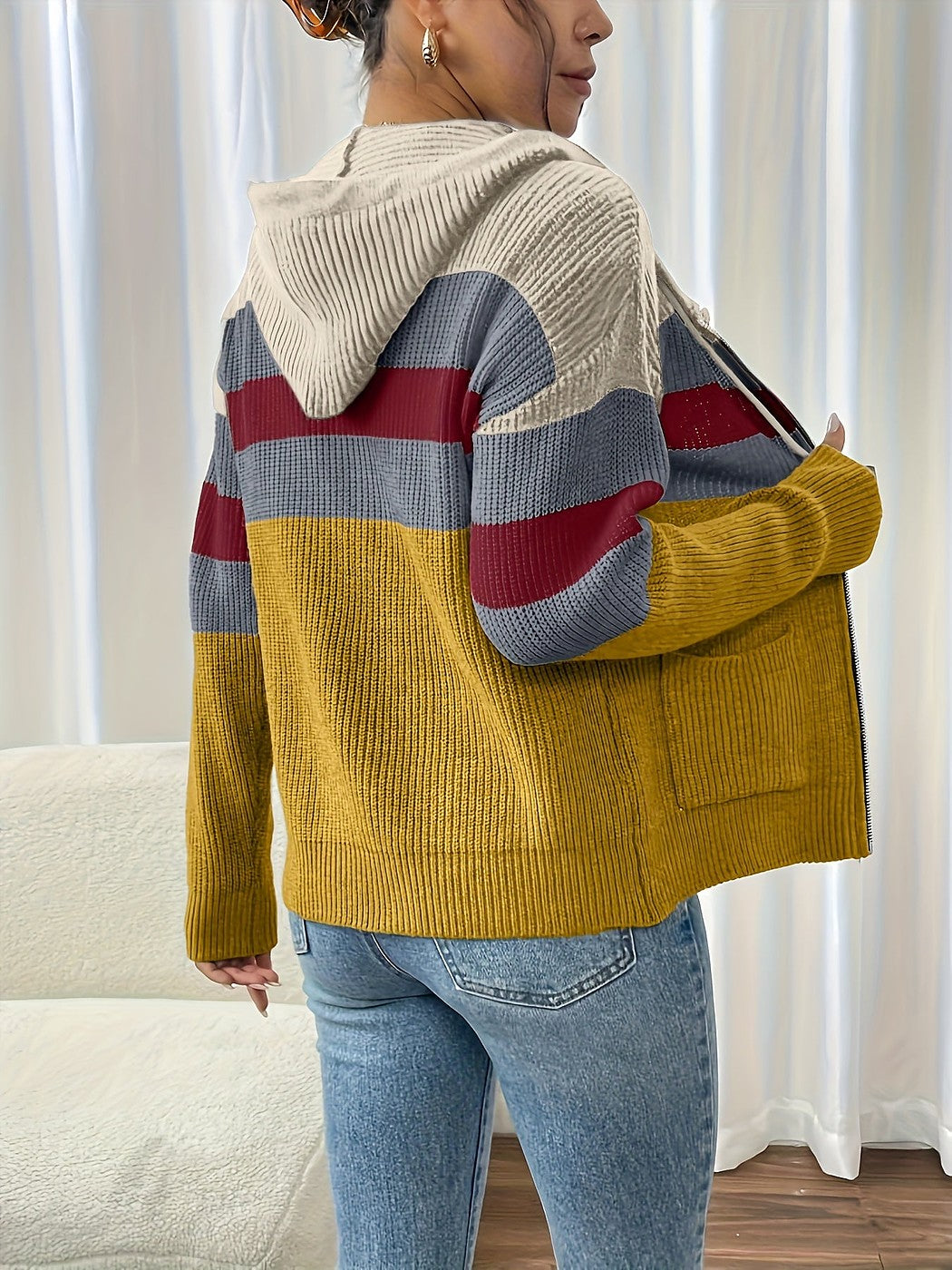 Women's Hooded Zip Through Knit Jacket