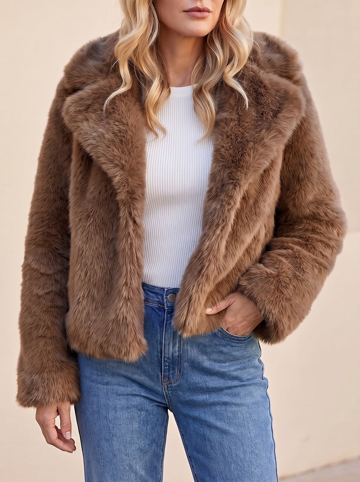Women's Short Fluffy Faux Fur Jacket