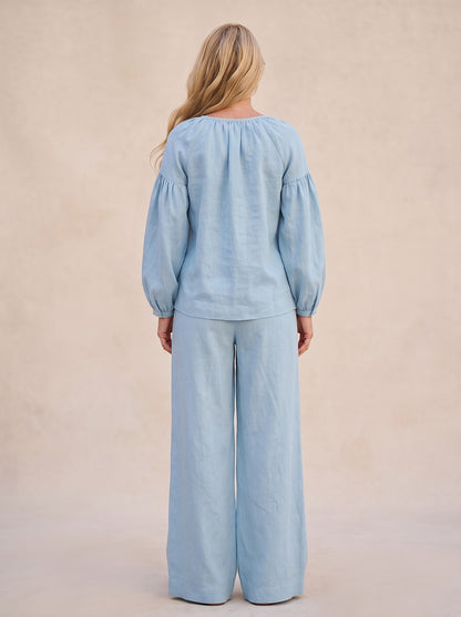 Women's Slub Weave Balloon Sleeve Co-ord Set