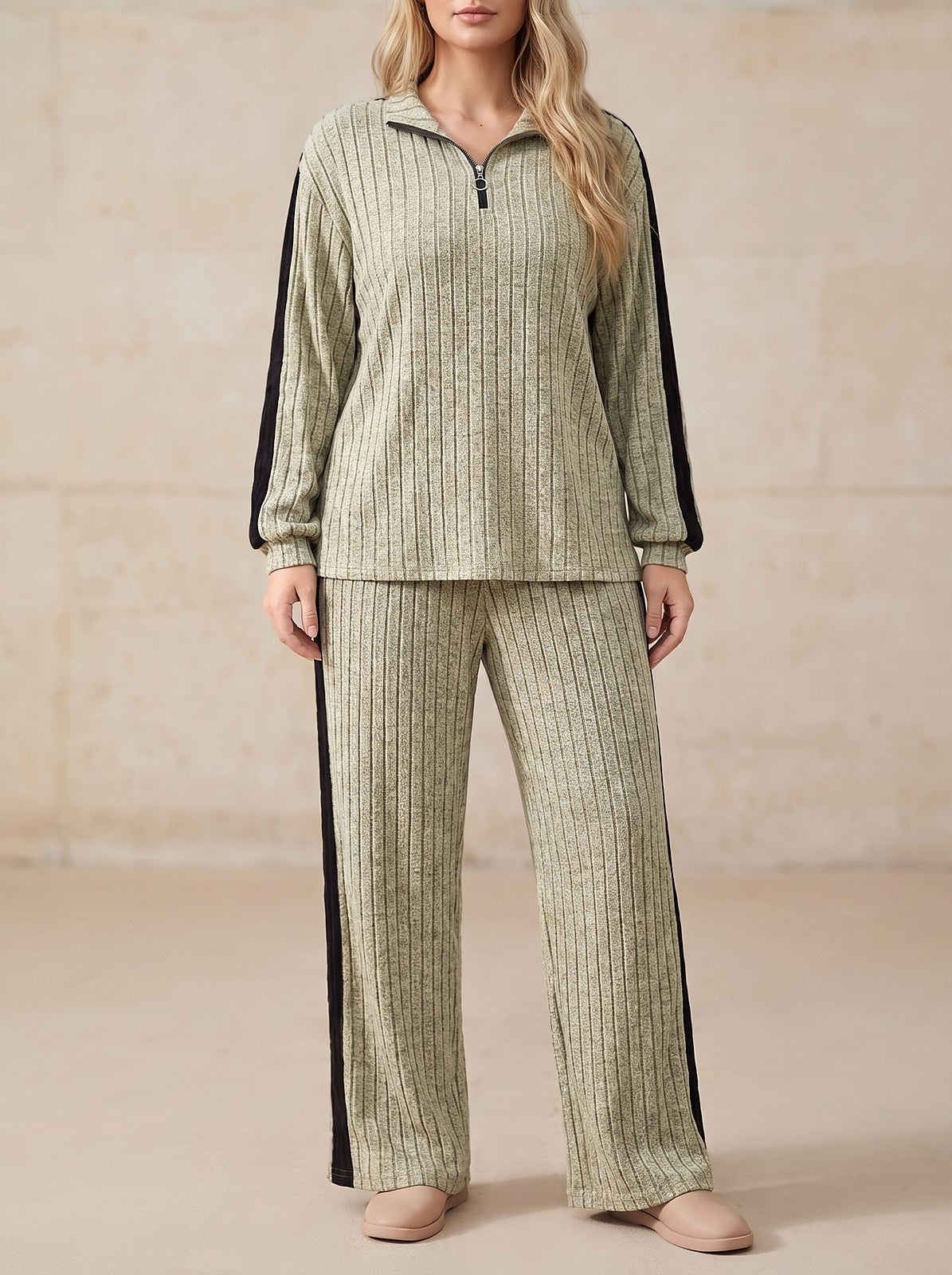 Women's Ribbed Half Zip Co-ord Set