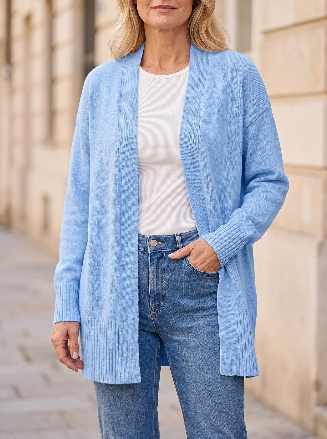 Women's Fine Knit Waterfall Cardigan with Pockets