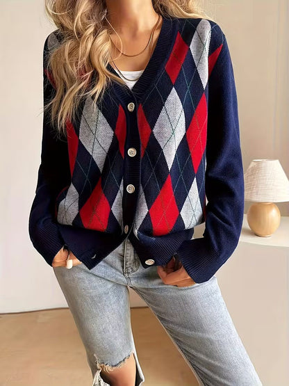 Women's Diamond Pattern Knit Cardigan