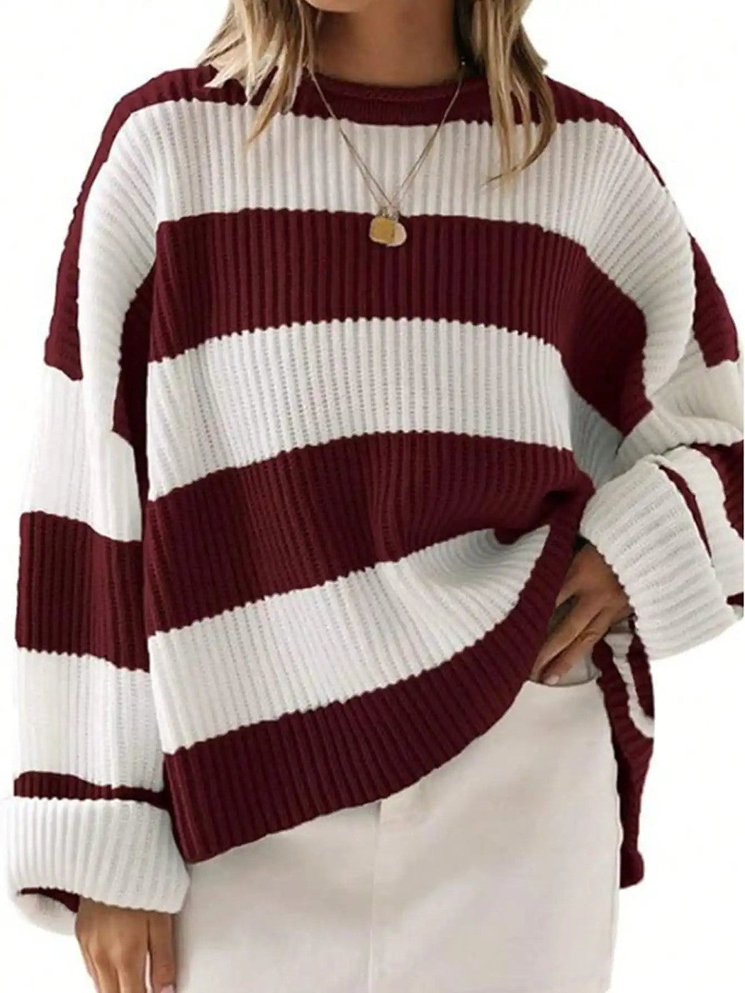 Women's Winter Chunky Knit Wide Stripe Jumper