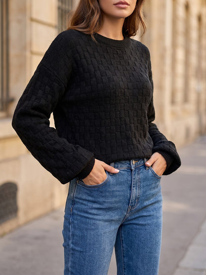 Women's Winter Textured Crew Neck Top