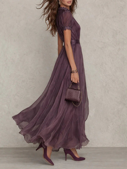 Women's Vintage Neckline Keyhole Evening Maxi Dress