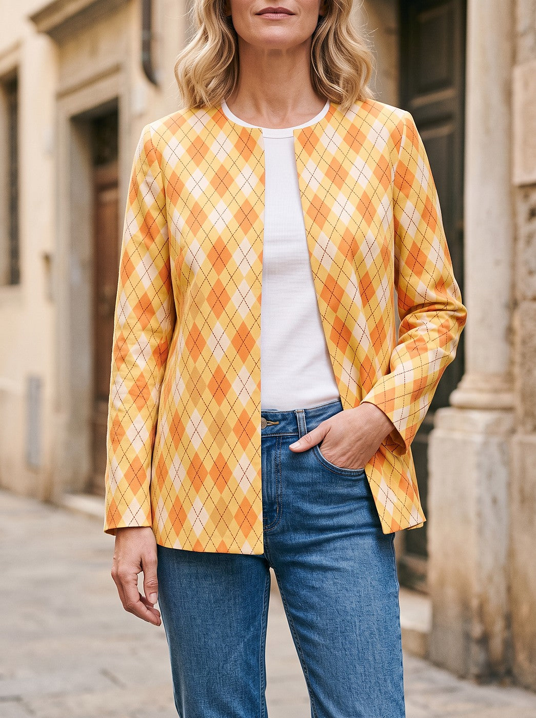 Women's Argyle Print Edge to Edge Jacket