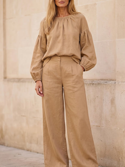 Women's Slub Weave Balloon Sleeve Co-ord Set