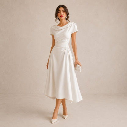 Women's Draped Cowl Neck Satin Midi Dress