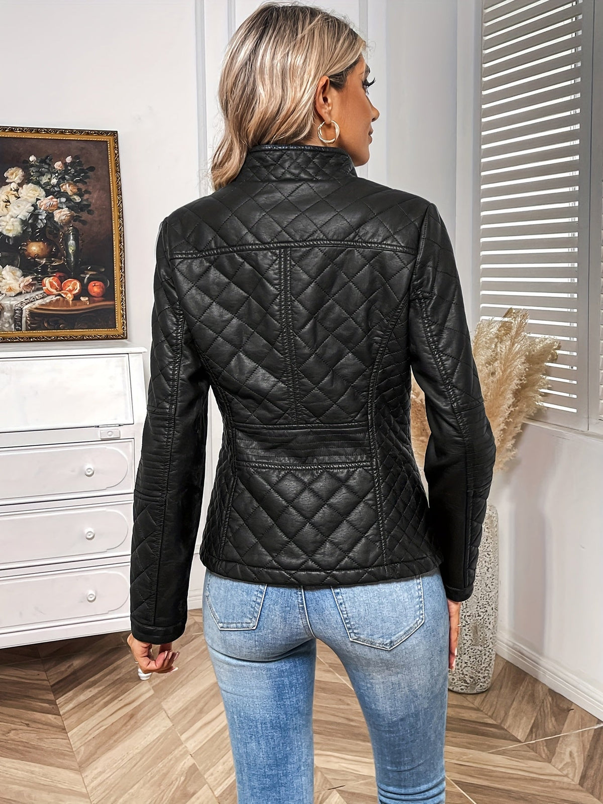 Women's Padded Faux Leather Zip Jacket
