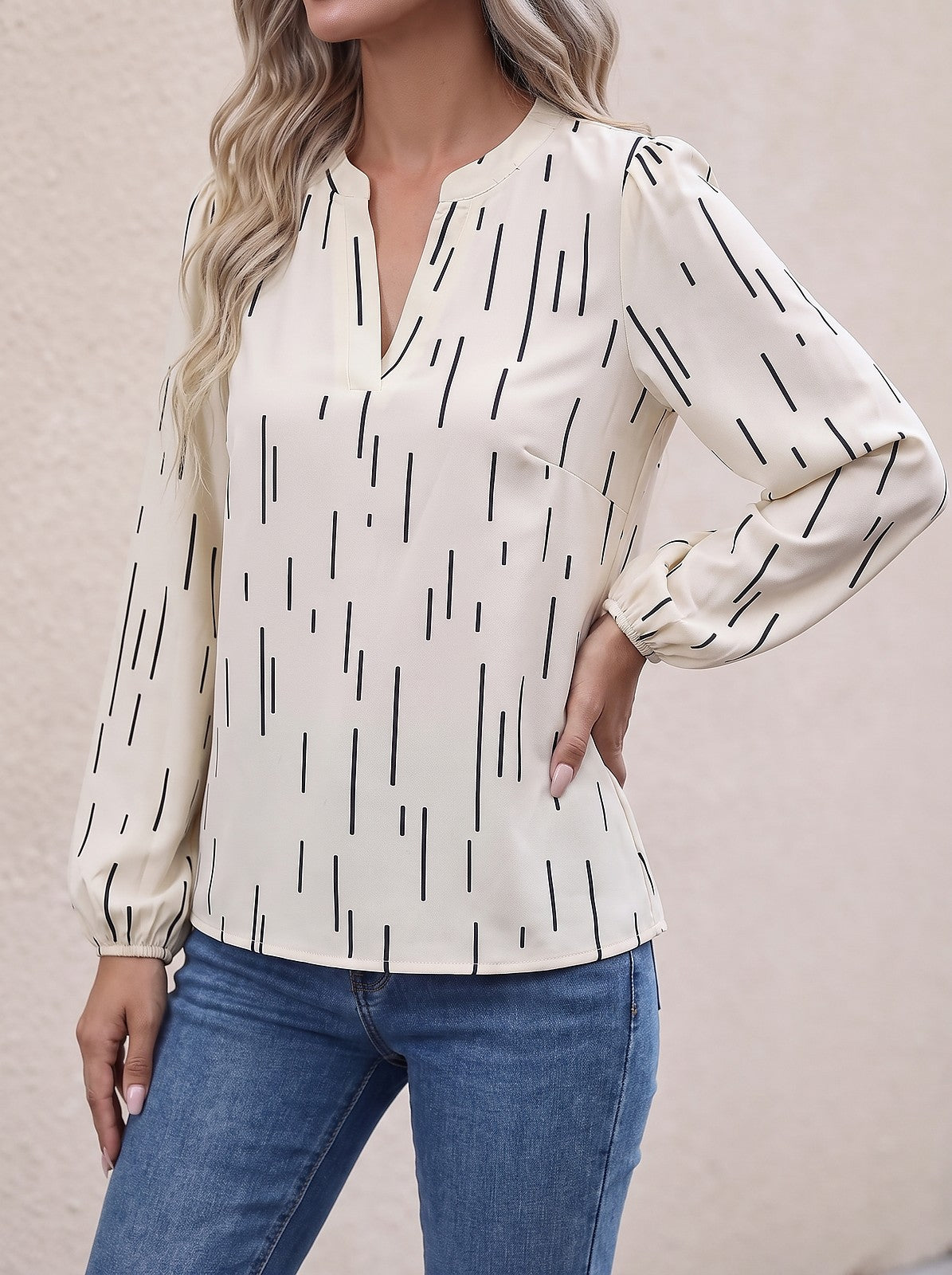 Women's Puff Sleeve Notched Neck Blouse