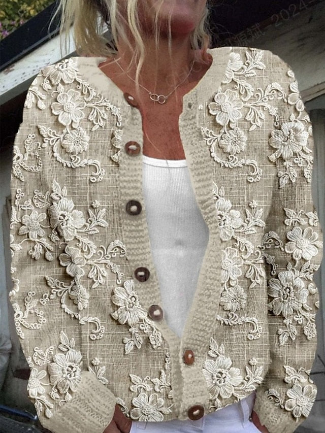 Women's Textured Flower Knit Cardigan