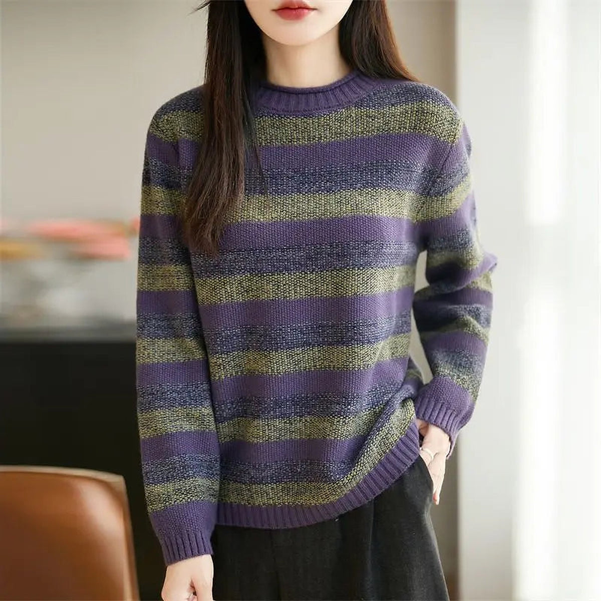Women's Loose Fit Stripe Knit Jumper