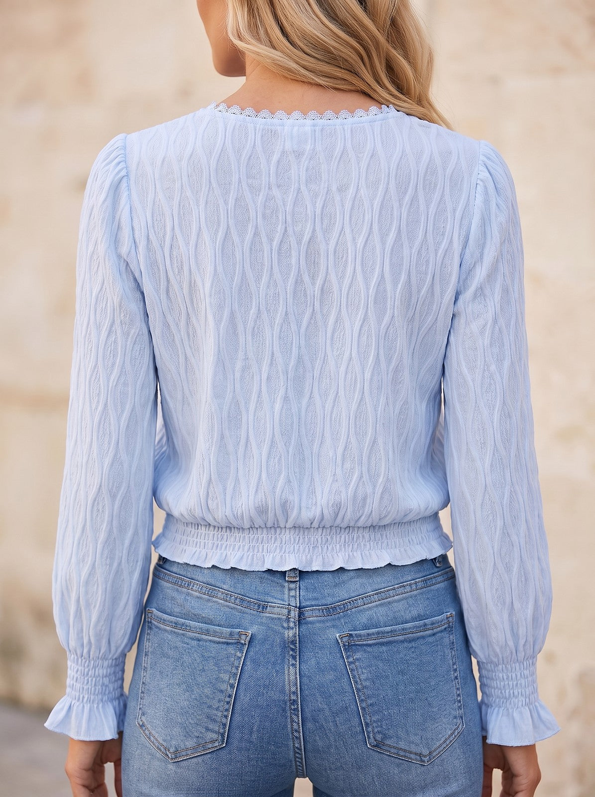Women's Lace Button Ruffle Blouse