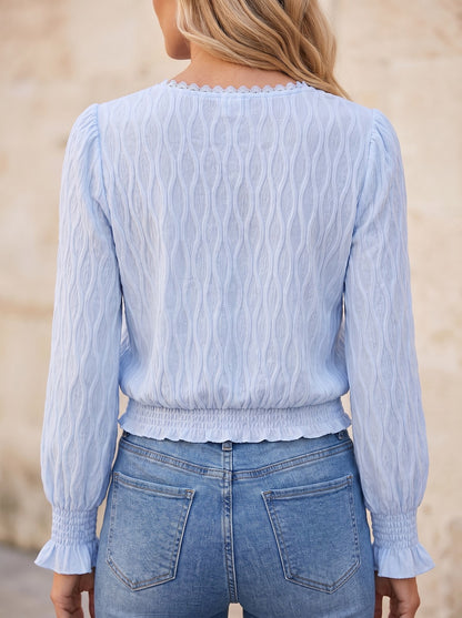 Women's Lace Button Ruffle Blouse
