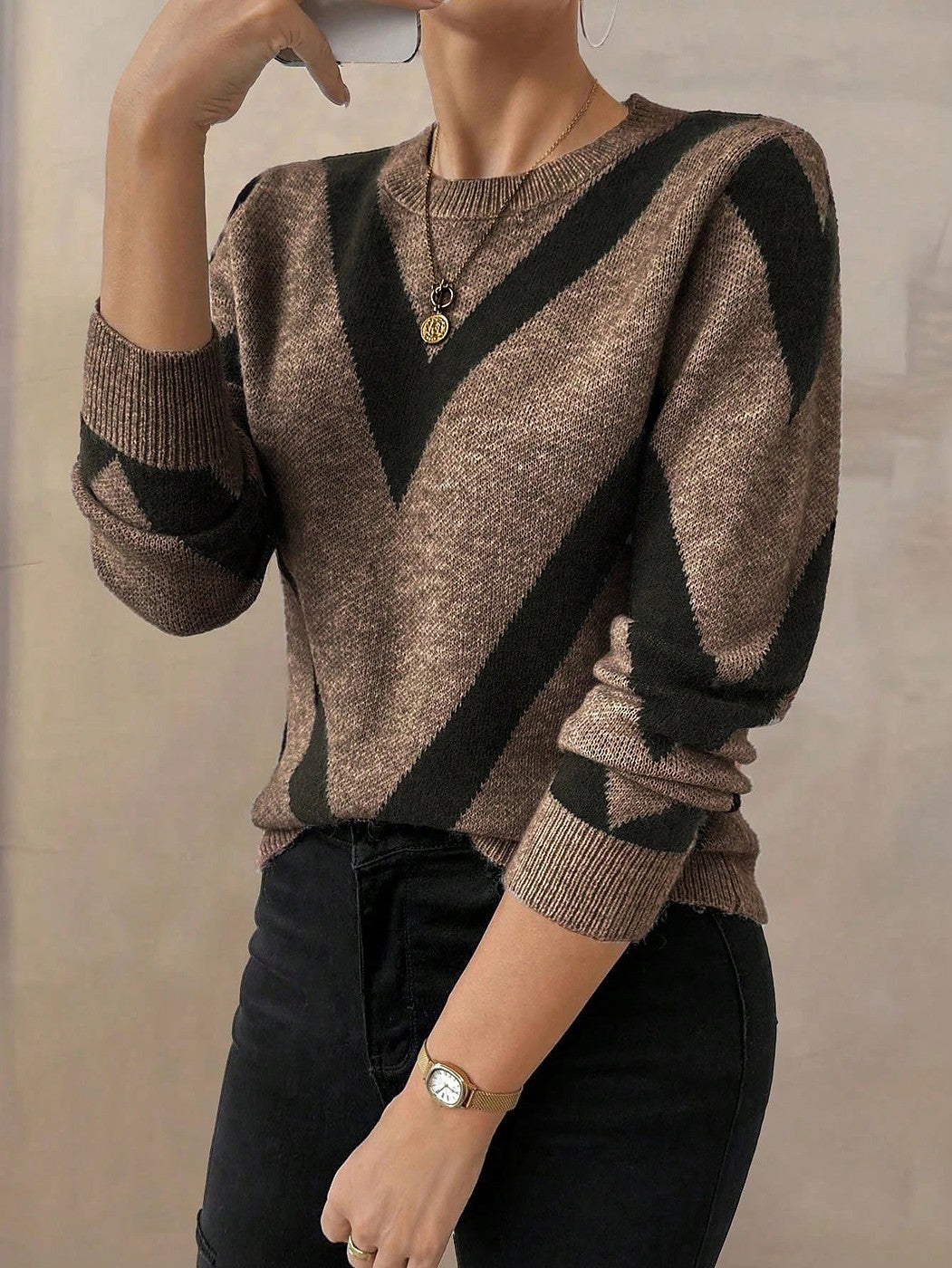 Women's Chevron Knit Crew Jumper