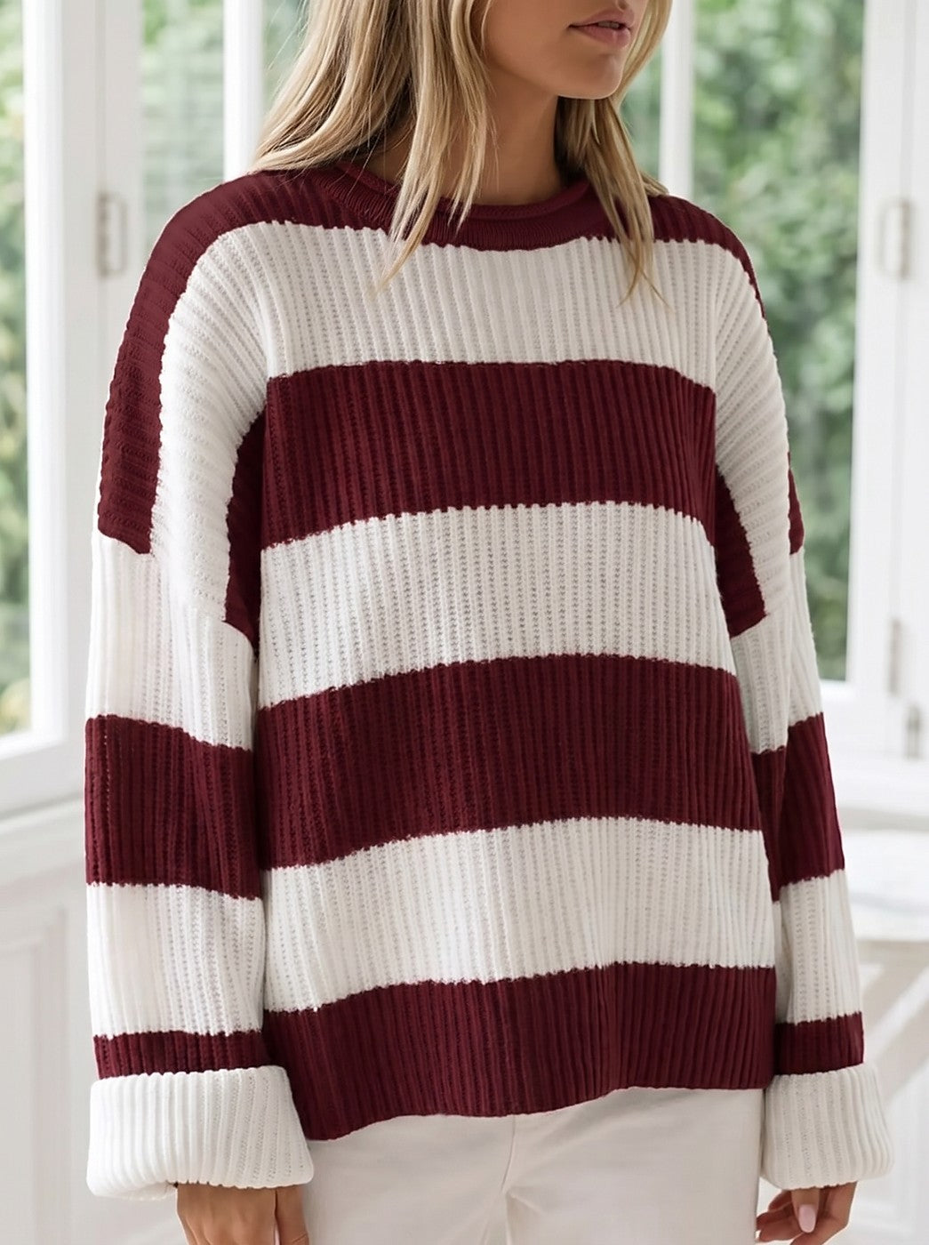 Women's Winter Chunky Knit Wide Stripe Jumper