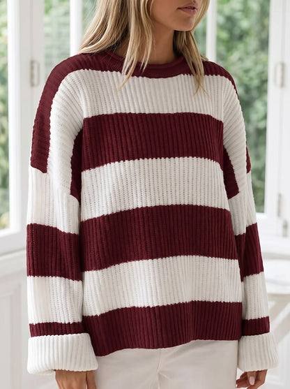Women's Winter Chunky Knit Wide Stripe Jumper