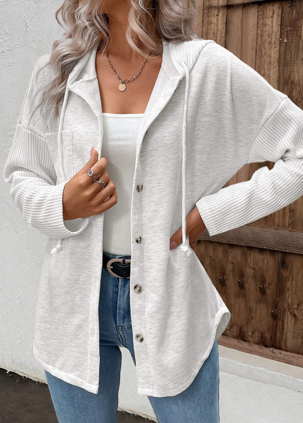 Ladies Winter Textured Patchwork Hoodie