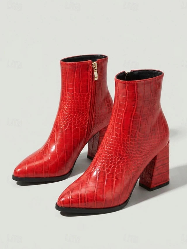 Women's Croc Effect Heeled Boots
