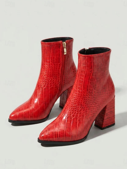 Women's Croc Effect Heeled Boots