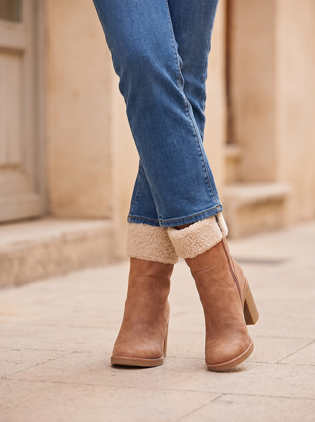 Women's Faux Fur Cuff Calf Boots