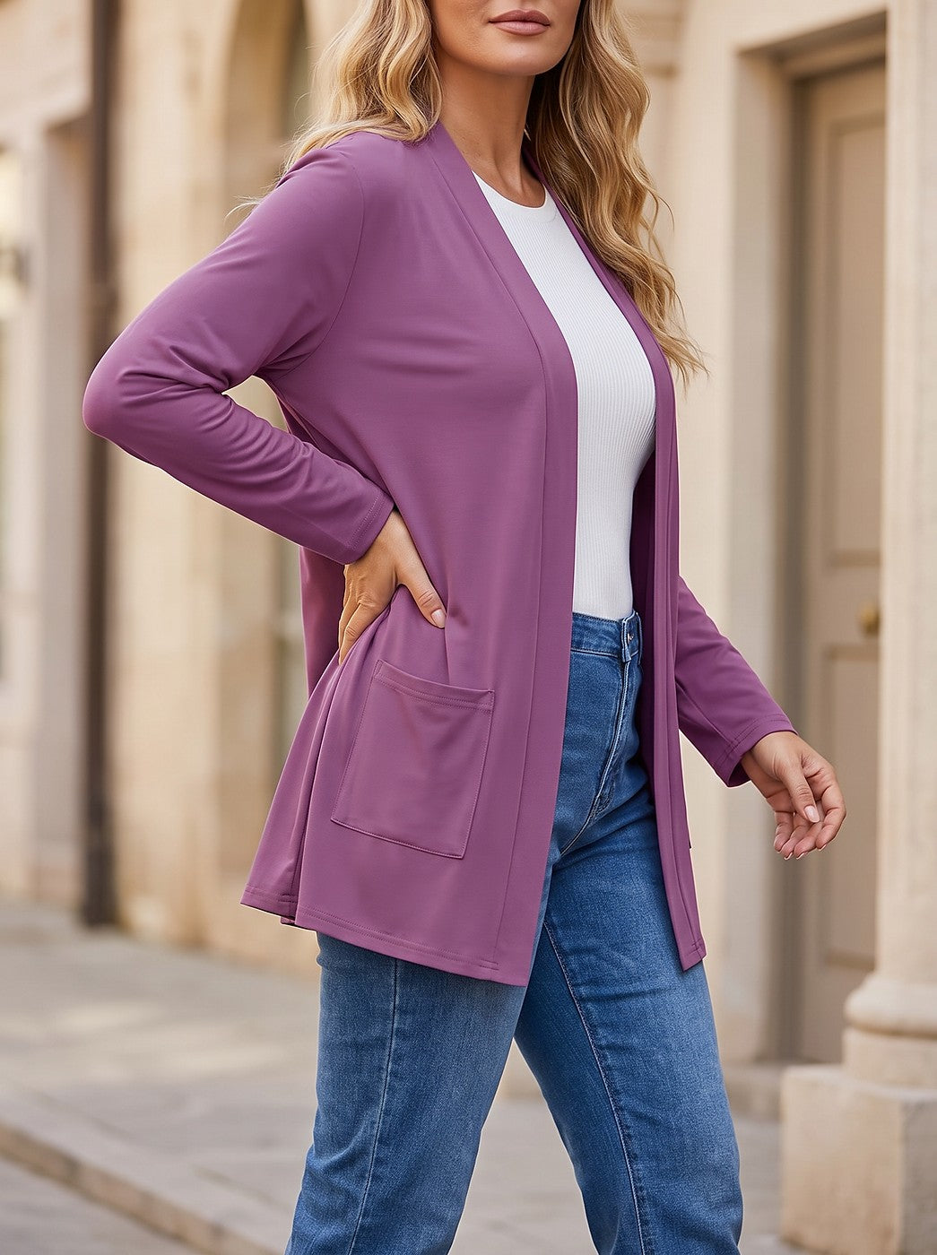Women's Lightweight Jersey Cardigan with Pockets