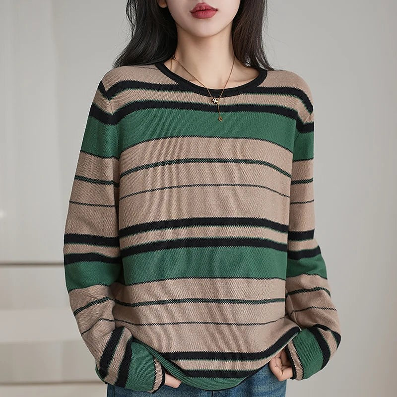Women's Jacquard Stripe Long Sleeve Jumper