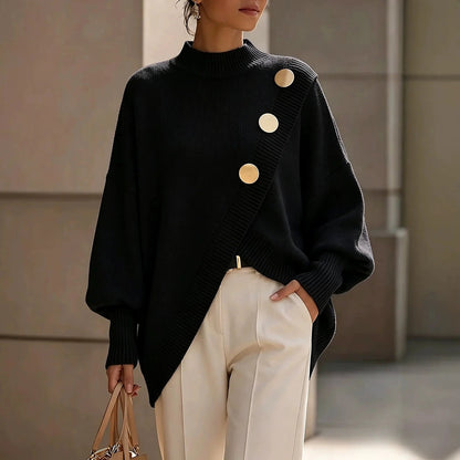 Women's Mock Neck Button Shoulder Jumper
