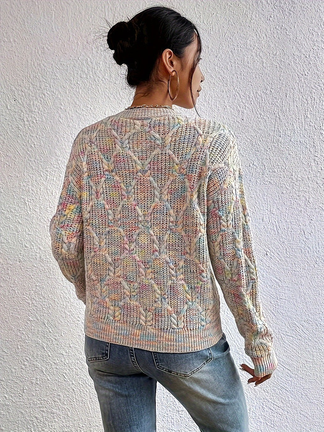 Women's Cropped Cable Knit Jumper with Flecks
