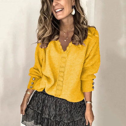 Women's Easy Wear Lace Trim V Jumper