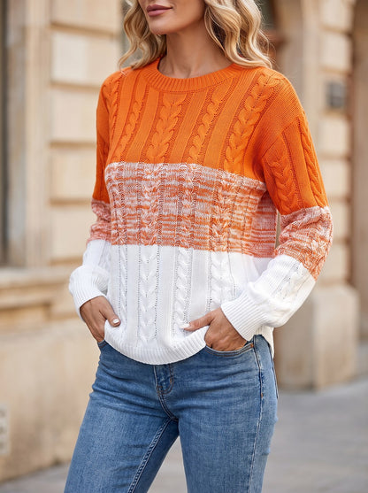 Women's Colour Block Cable Knit Jumper
