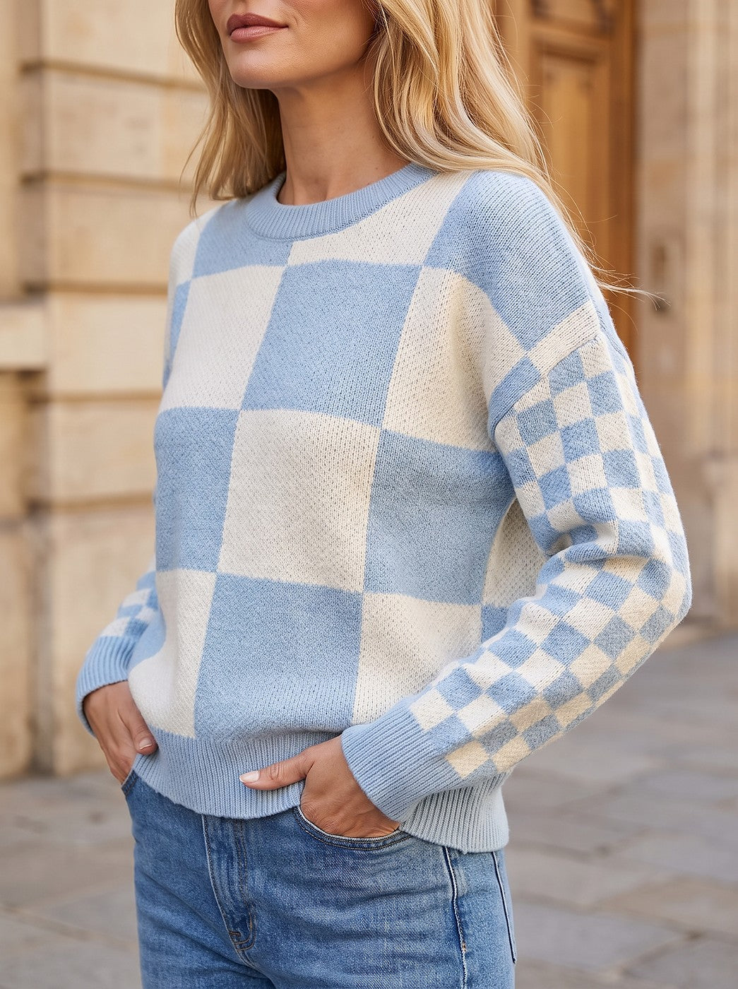 Women's Boucle Checkerboard Knit Jumper