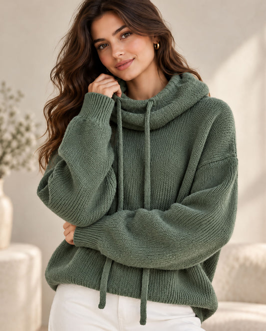 Women's Knitted Turtleneck Jumper with Mesh Design