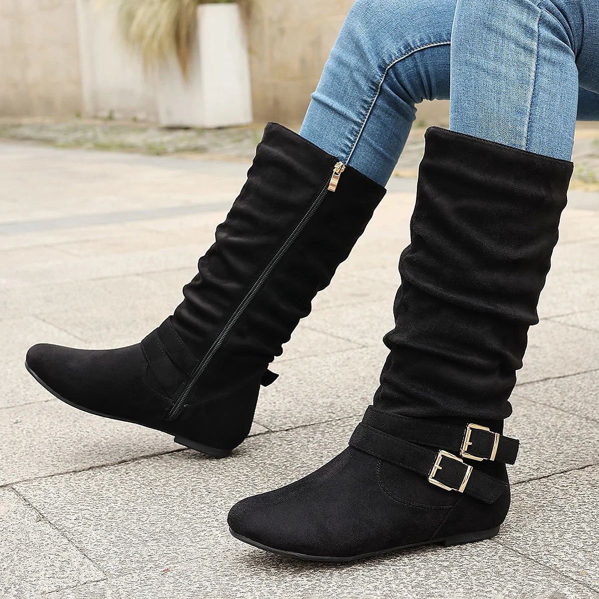 Women's Ruched Flat High Leg Boots