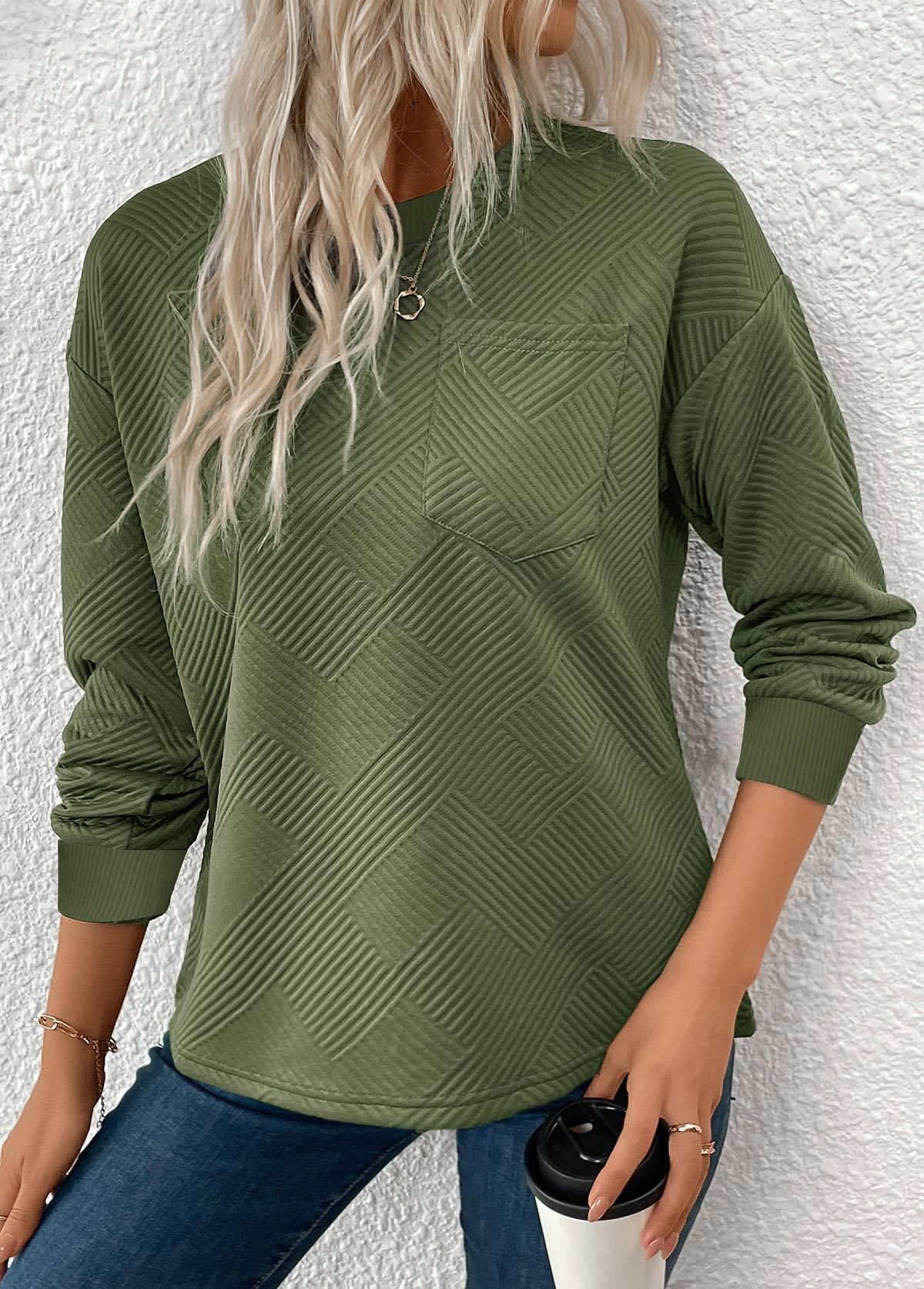 Women's Autumn Jacquard Crew Neck Sweatshirt