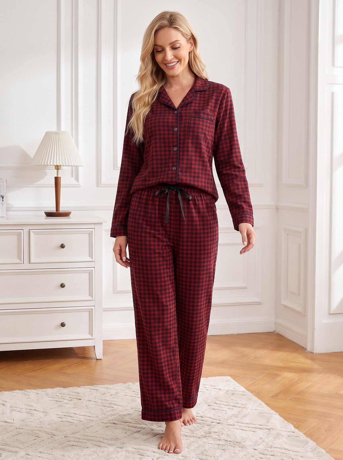 Women's Flannel Check Pyjama Set Long Sleeve