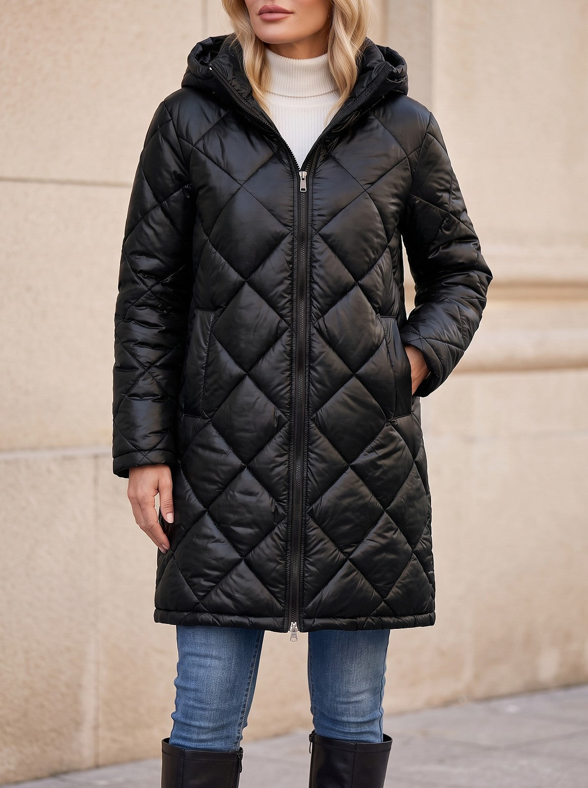 Women's Diamond Quilted Longline Puffer Coat