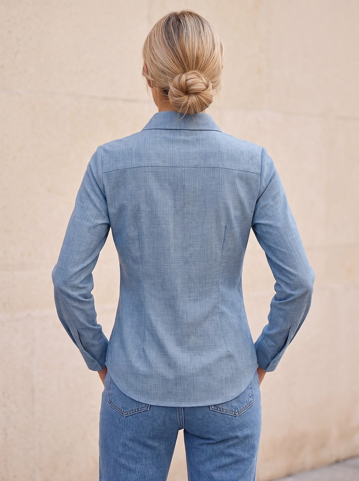 Women's Solid Collar Long Sleeve Shirt
