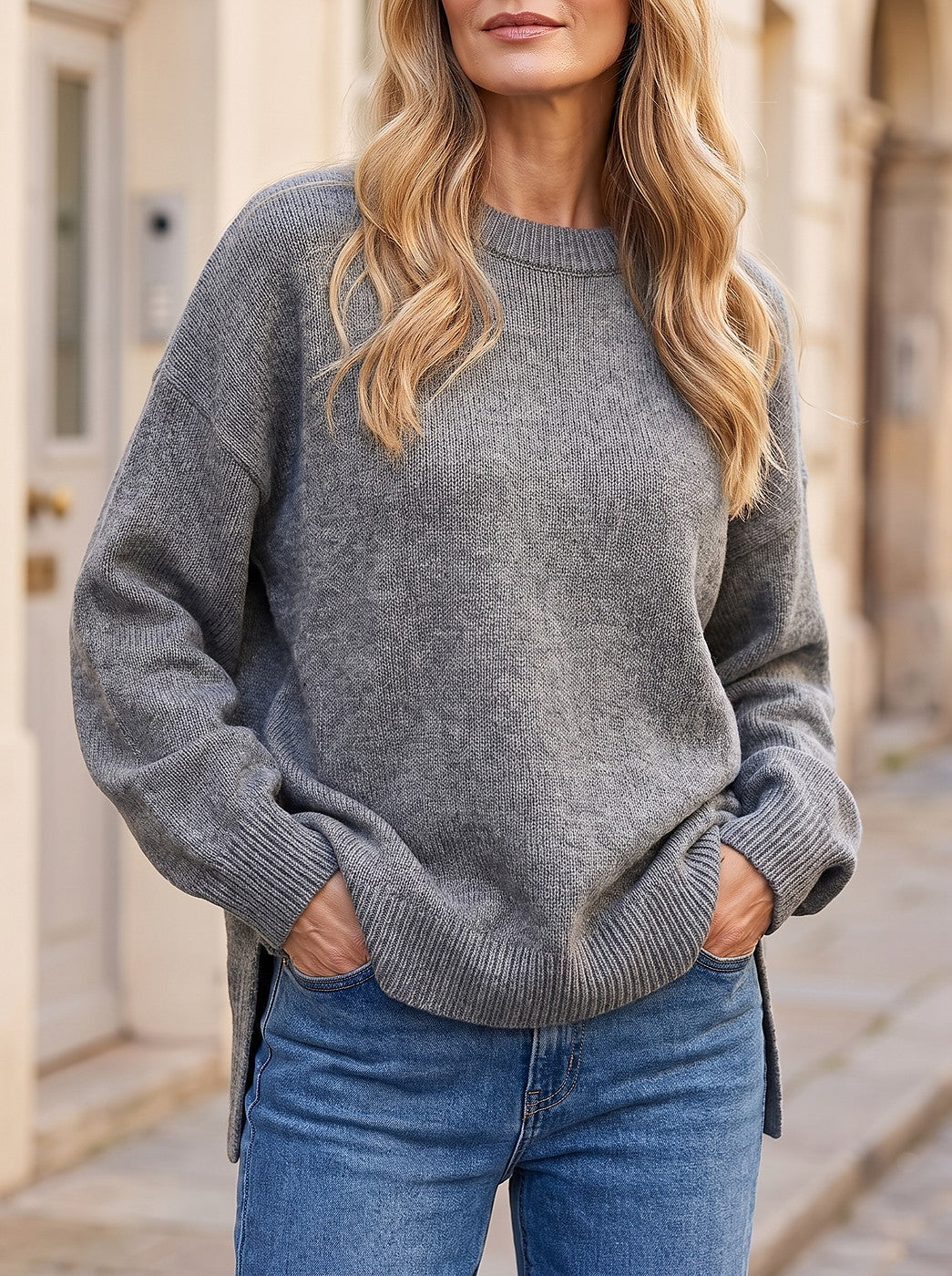 Women's Relaxed Split Hem Crew Neck Jumper
