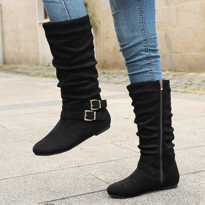 Women's Ruched Flat High Leg Boots